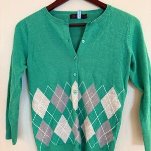 The Limited Teal Argyle Cardigan Sweater